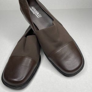 NWOB Aerosoles Square Toe Womens Loafer Sz 9 Leather Brown Square Toe Chunk Heel
